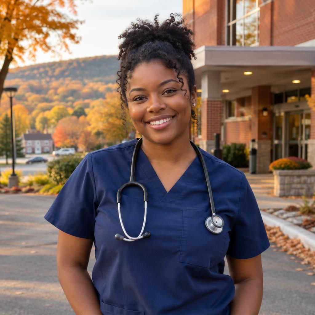 Nurse in navy scrubs