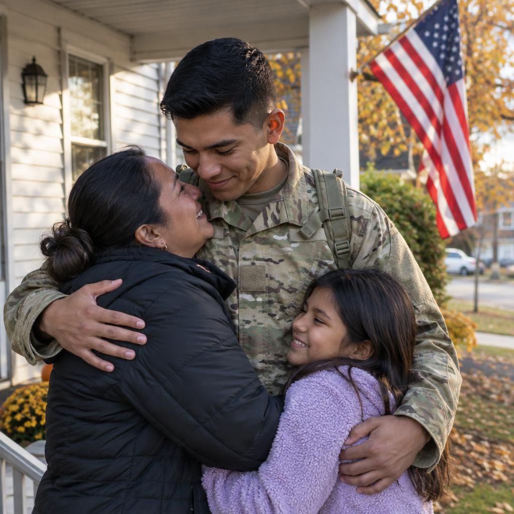 Soldier hugging his mother